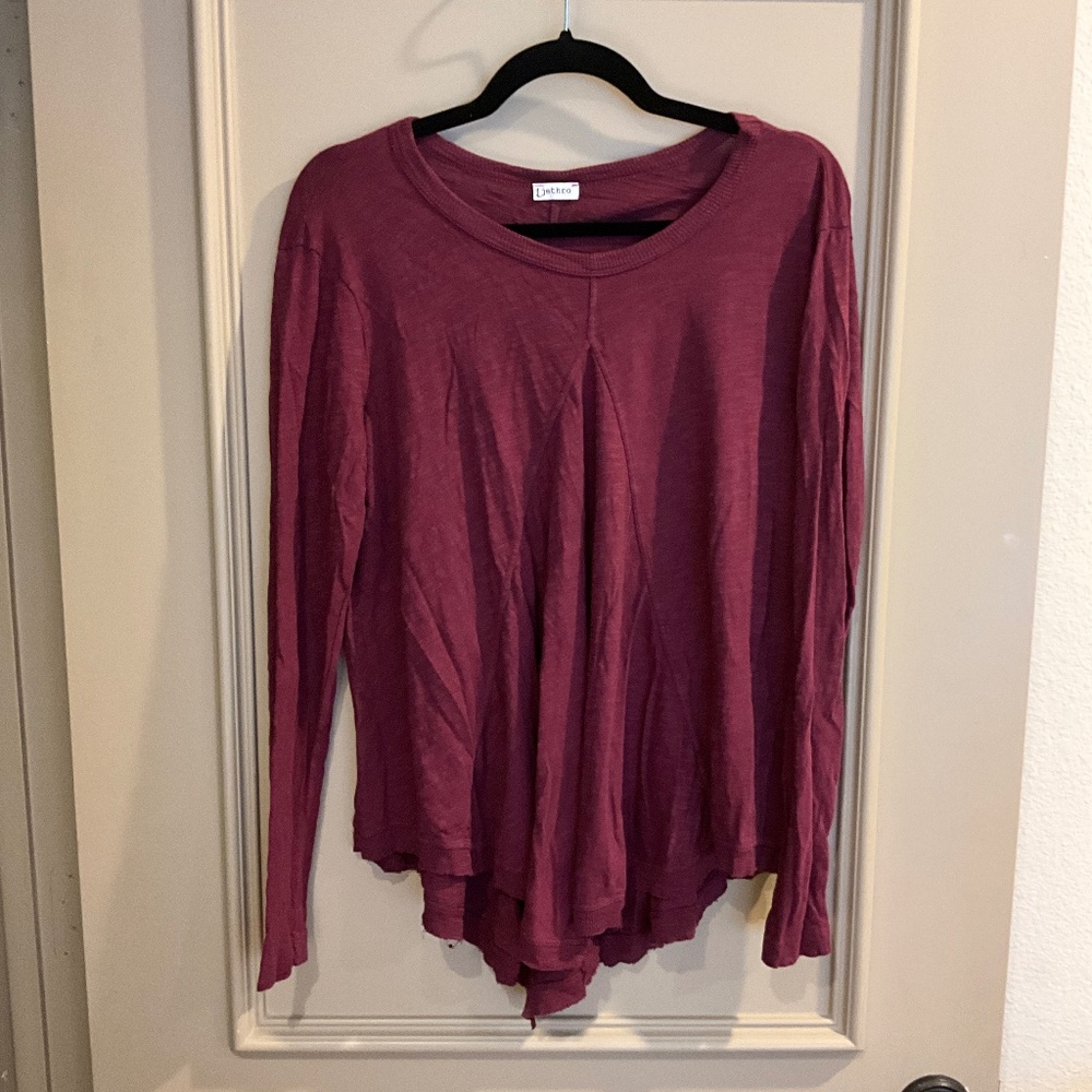 JETHRO Cotton Swing Long Sleeve Top Maroon Red S M Small Medium Made in USA